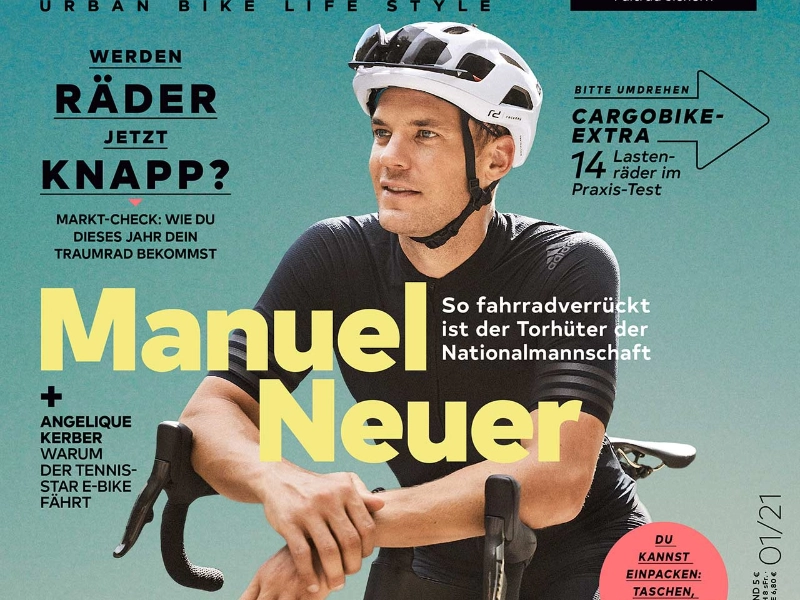 Das Cover des Fahrradmagazins KARL mit JobRad-Spezial! Darauf zu sehen ist Manuel Neuer und es der Schriftzug "So fahrradverrückt ist der Torhüter der Nationalmannschaft"